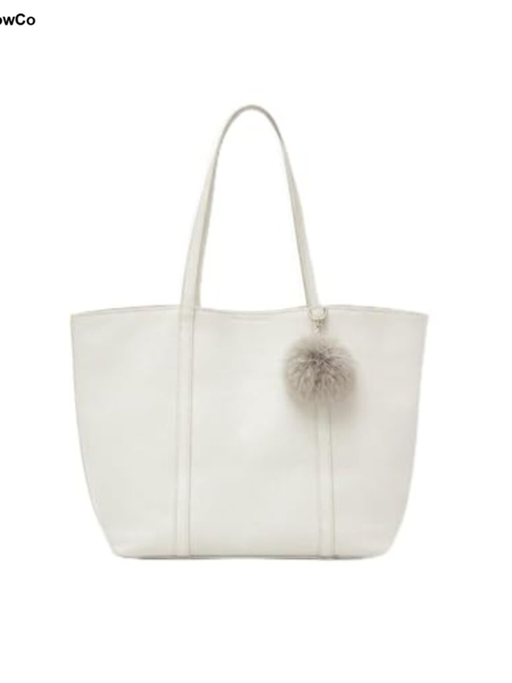 Suede Tote Bag with Faux Fur Pom Pom, Long Handle Shoulder Bag, Casual Shopper